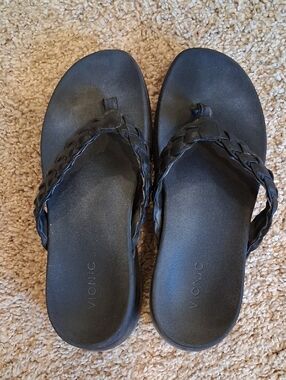 Vionic Black Braided Thong Sandals - Supportive Women's Flip Flops